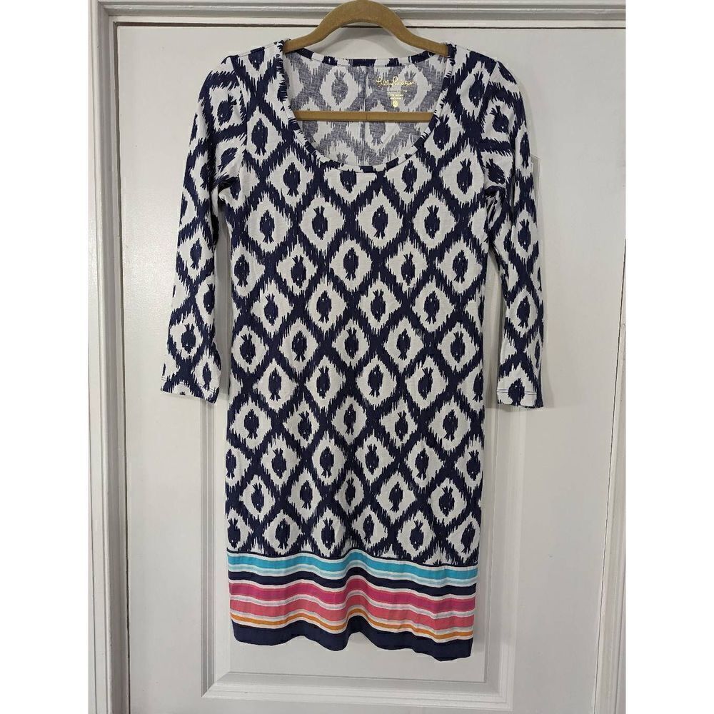 Lilly Pulitzer‎ Beacon Little Fish Dress women's size XS navy blue pima cotton - Picture 2 of 8